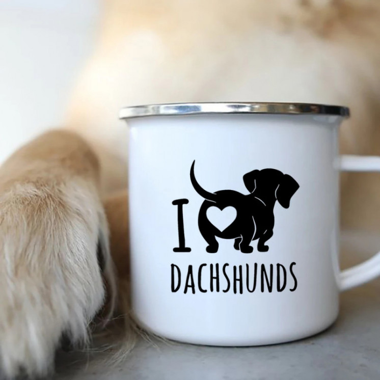 I Love Dachshunds perro esmalte tazas de café Camping Picnic hoguera f