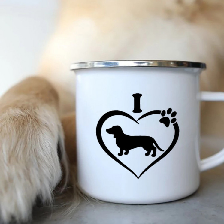 I Love Dachshunds perro esmalte tazas de café Camping Picnic hoguera f