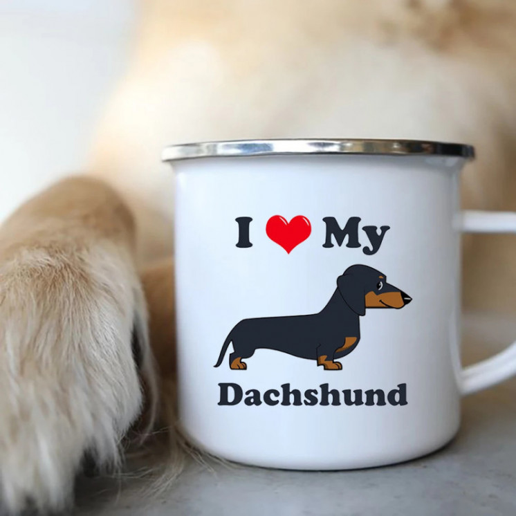 I Love Dachshunds perro esmalte tazas de café Camping Picnic hoguera f