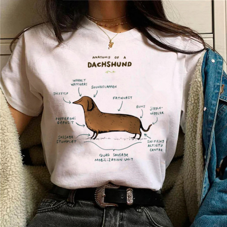 Camiseta de salchicha de perro salchicha para mujer, ropa de calle de 