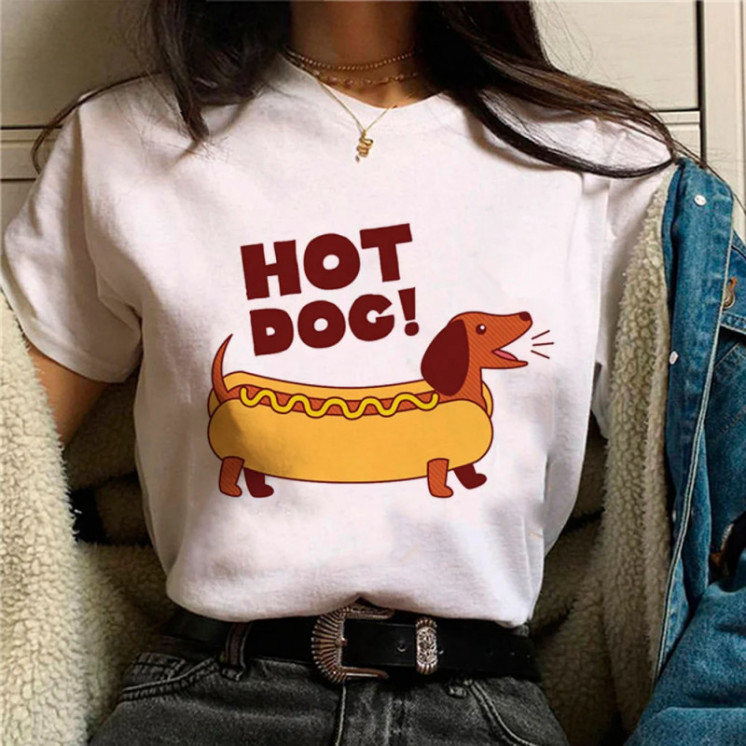 Camiseta de salchicha de perro salchicha para mujer, ropa de calle de 